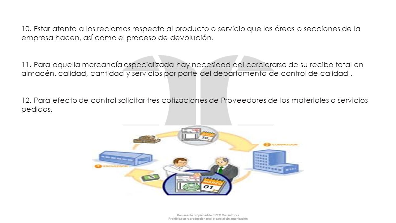 10. Estar atento a los reclamos respecto al producto o servicio que las áreas o secciones de la empresa hacen, así como el proceso de devolución.