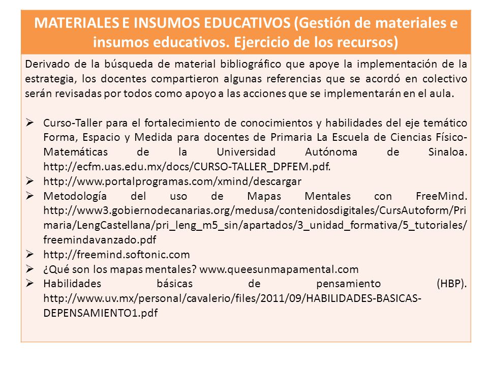 MATERIALES E INSUMOS EDUCATIVOS (Gestión de materiales e insumos educativos. Ejercicio de los recursos)
