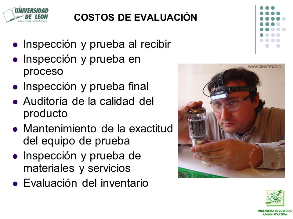 Inspección y prueba al recibir Inspección y prueba en proceso