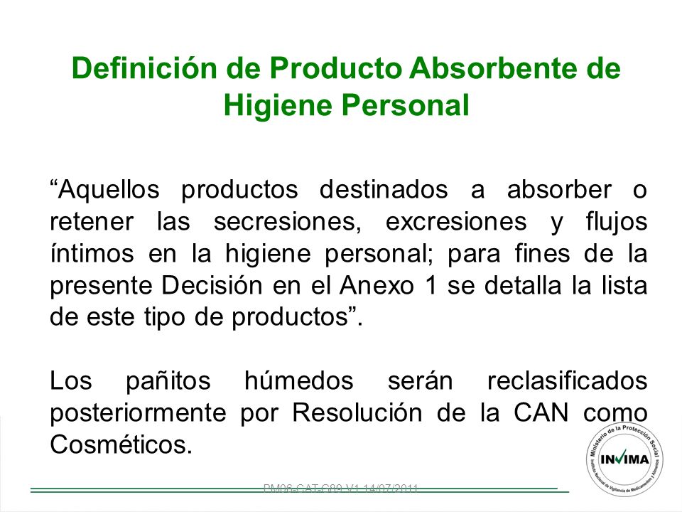 Definición de Producto Absorbente de Higiene Personal