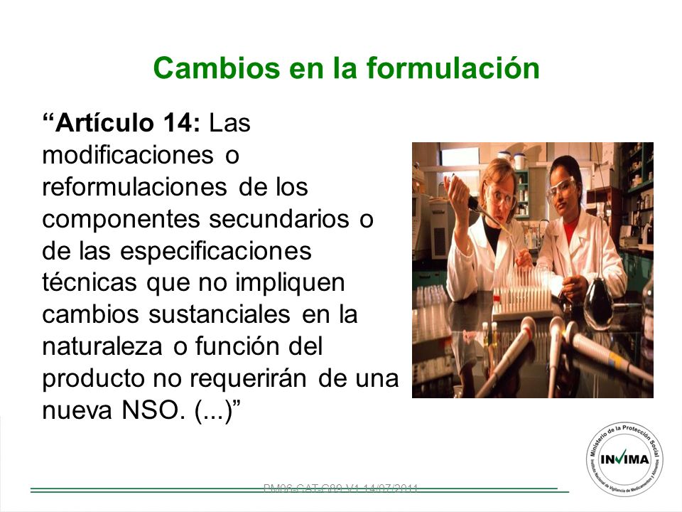 Cambios en la formulación