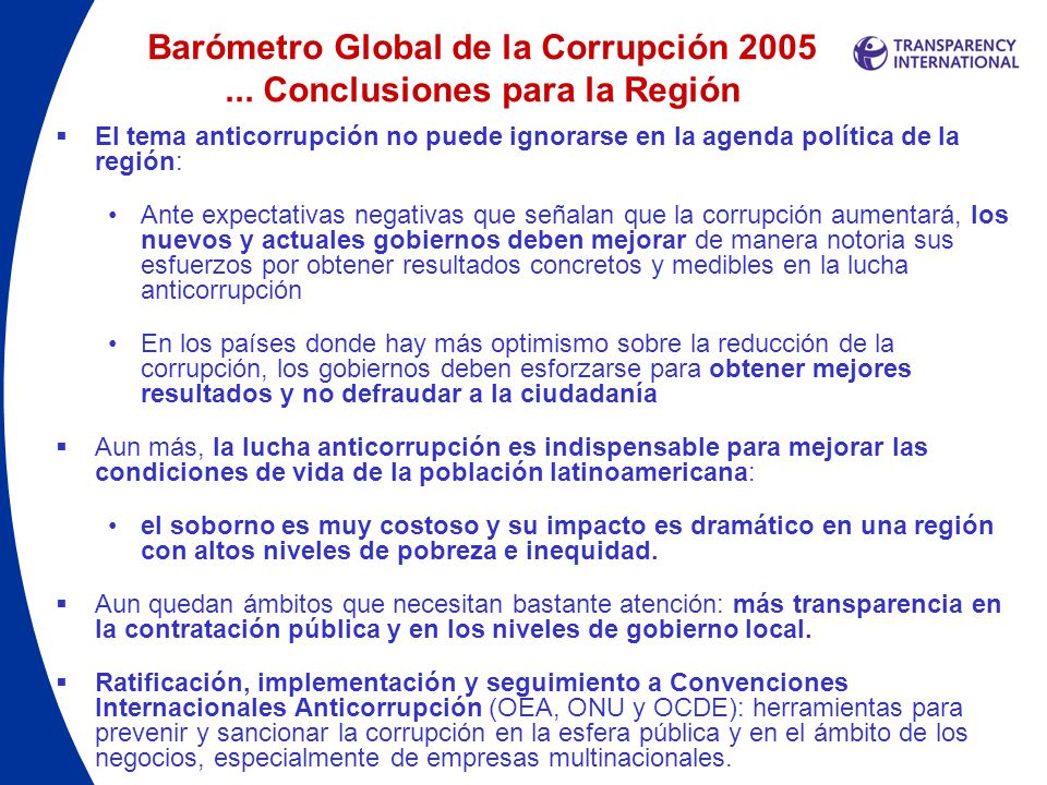 Barómetro Global de la Corrupción Conclusiones para la Región