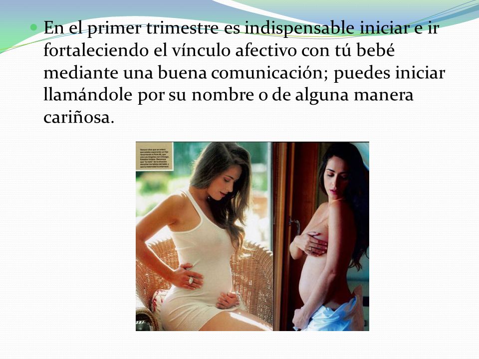 En el primer trimestre es indispensable iniciar e ir fortaleciendo el vínculo afectivo con tú bebé mediante una buena comunicación; puedes iniciar llamándole por su nombre o de alguna manera cariñosa.