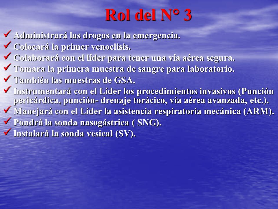 Rol del N° 3 Administrará las drogas en la emergencia.