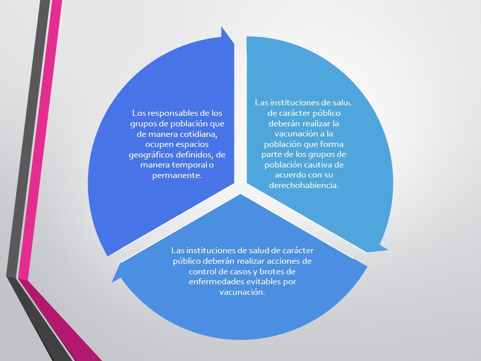 Las instituciones de salud de carácter público deberán realizar la vacunación a la población que forma parte de los grupos de población cautiva de acuerdo con su derechohabiencia.