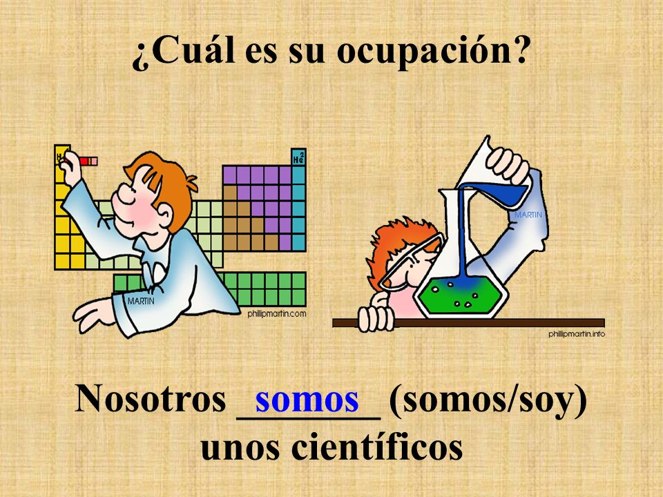 Nosotros _______ (somos/soy) unos científicos