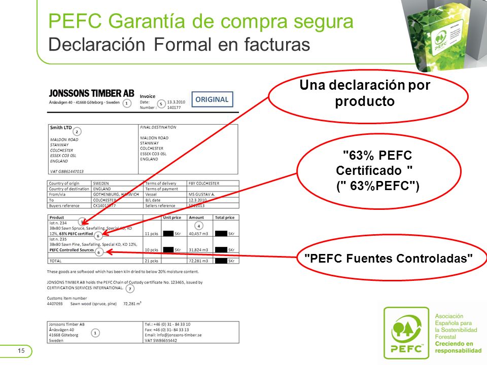 PEFC Garantía de compra segura Declaración Formal en facturas