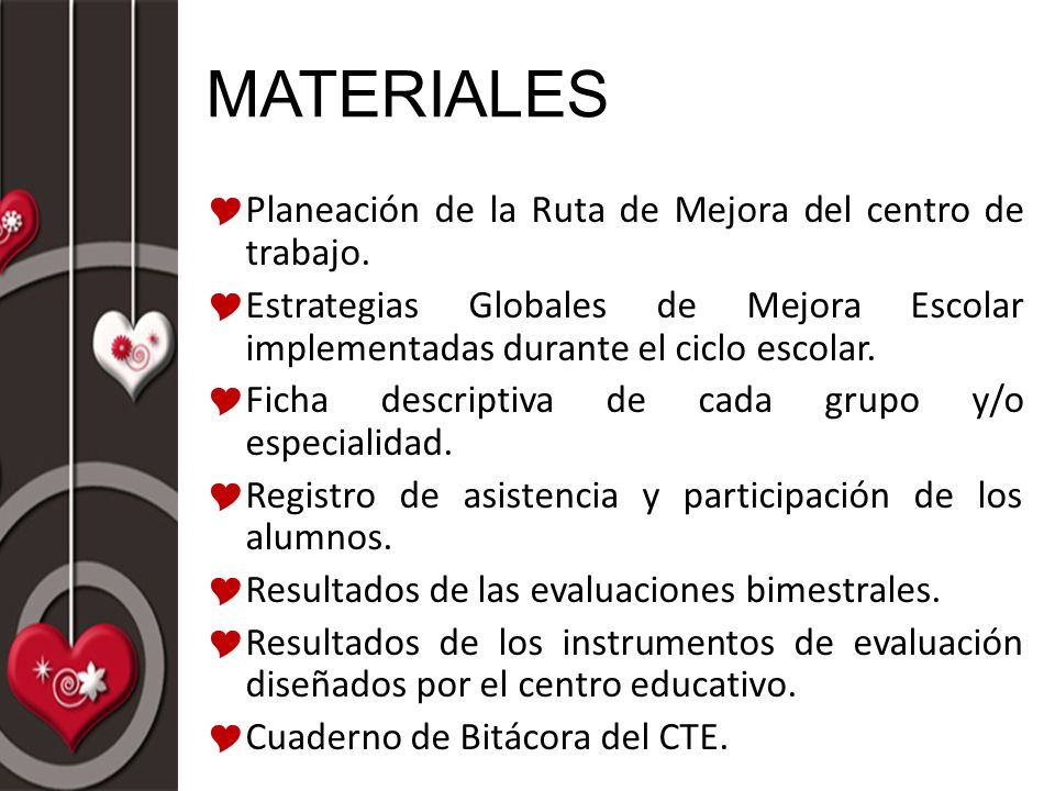 MATERIALES Planeación de la Ruta de Mejora del centro de trabajo.