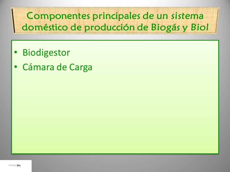 Componentes principales de un sistema doméstico de producción de Biogás y Biol