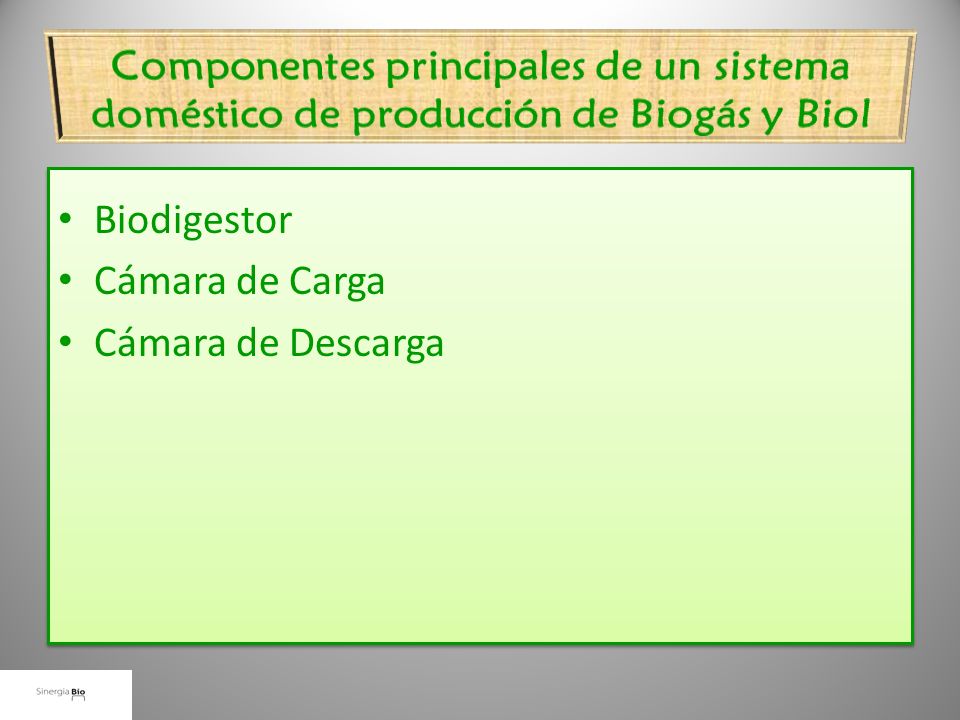 Componentes principales de un sistema doméstico de producción de Biogás y Biol
