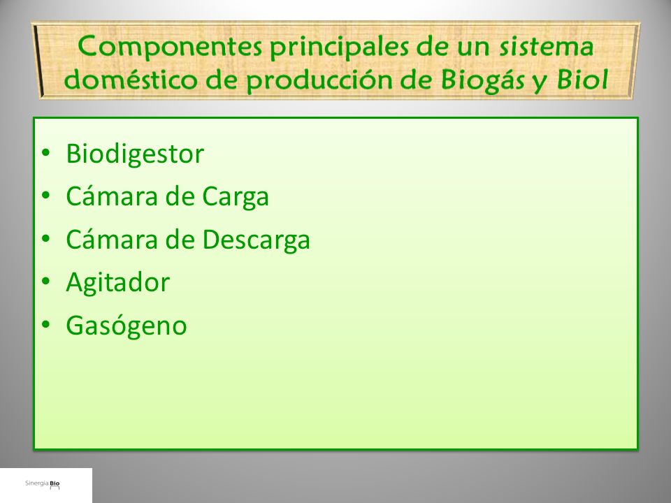 Componentes principales de un sistema doméstico de producción de Biogás y Biol
