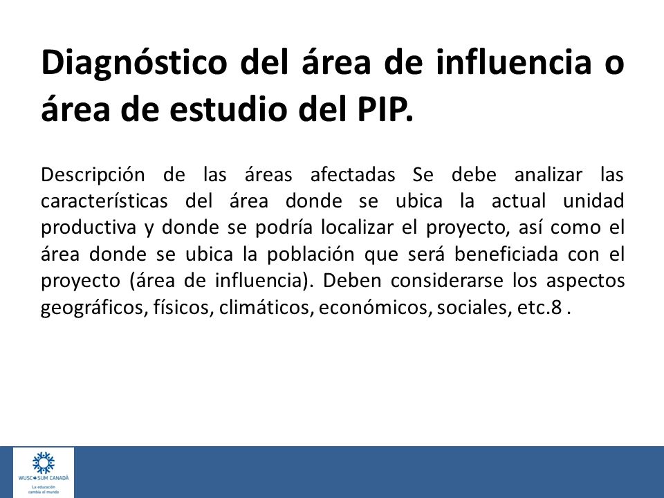 Diagnóstico del área de influencia o área de estudio del PIP.