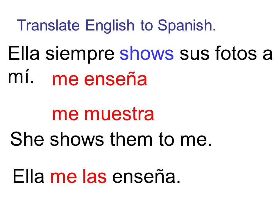 Ella siempre shows sus fotos a mí. me enseña me muestra