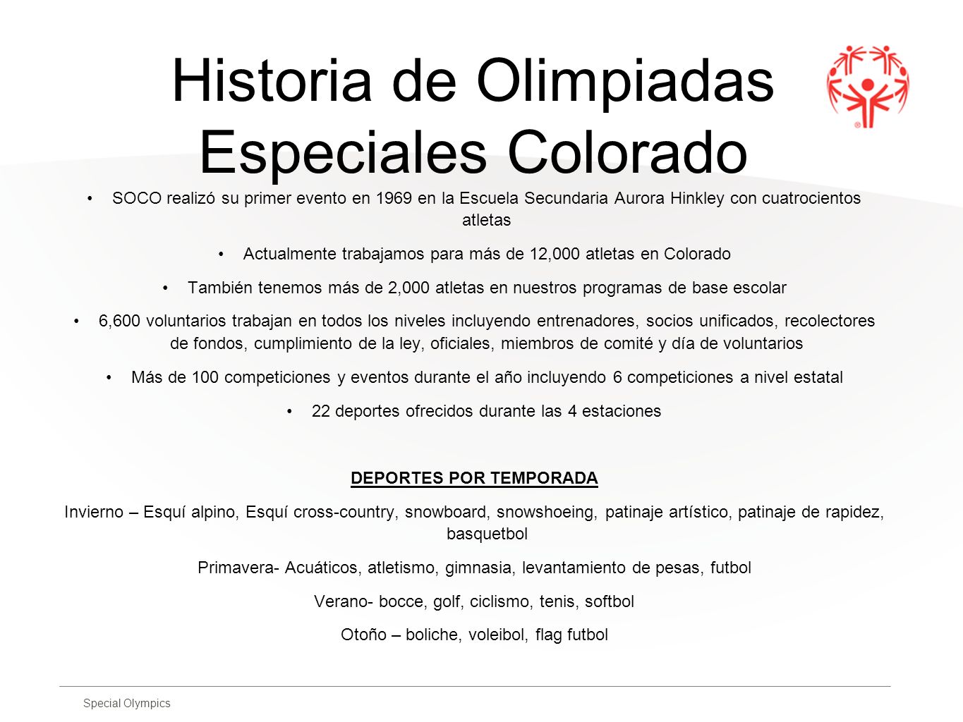 Historia de Olimpiadas Especiales Colorado