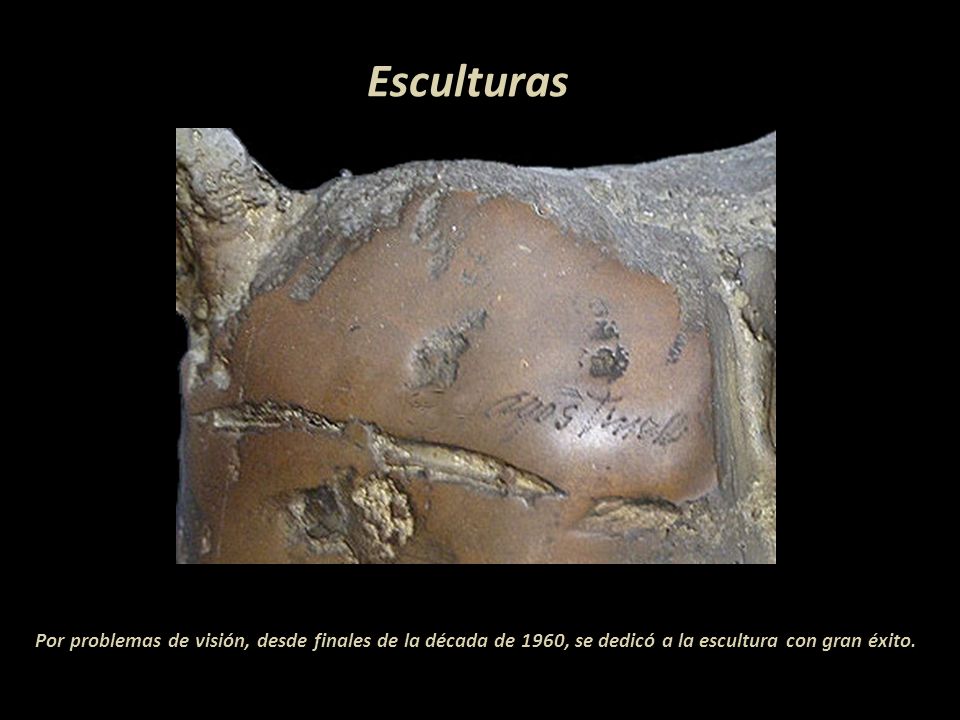 Esculturas Por problemas de visión, desde finales de la década de 1960, se dedicó a la escultura con gran éxito.