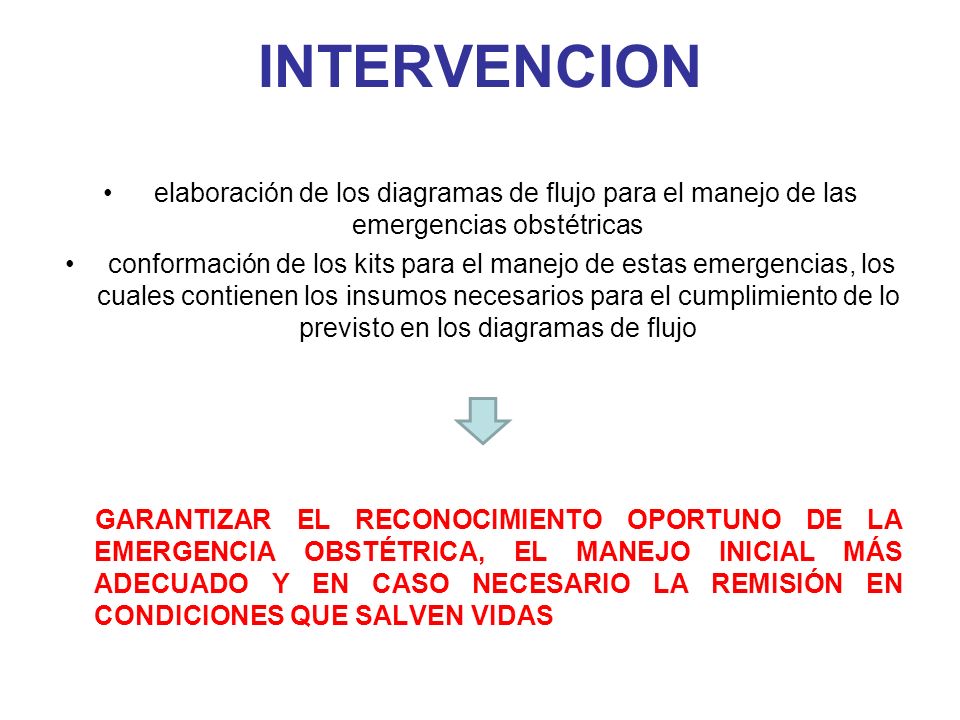 INTERVENCION elaboración de los diagramas de flujo para el manejo de las emergencias obstétricas.