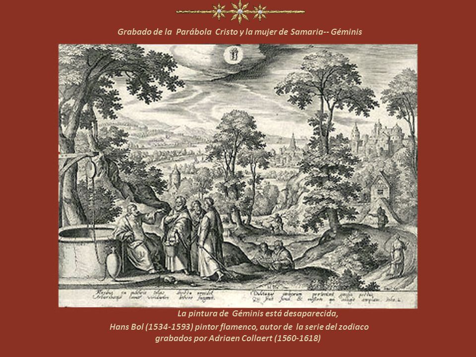 Grabado de la Parábola Cristo y la mujer de Samaria-- Géminis