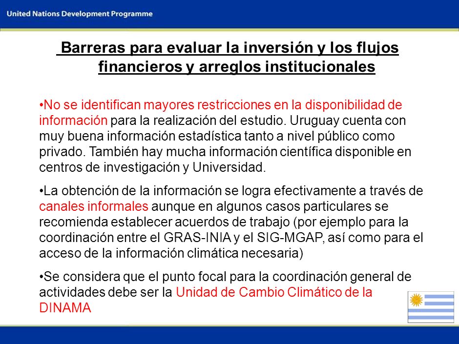 Barreras para evaluar la inversión y los flujos financieros y arreglos institucionales