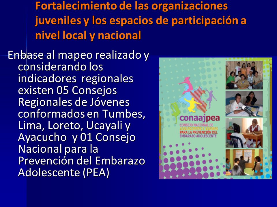 Fortalecimiento de las organizaciones juveniles y los espacios de participación a nivel local y nacional
