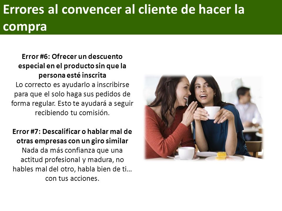Errores al convencer al cliente de hacer la compra