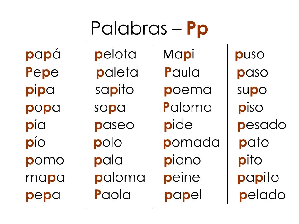 Palabras – Pp papá pelota Mapi puso Pepe paleta Paula paso