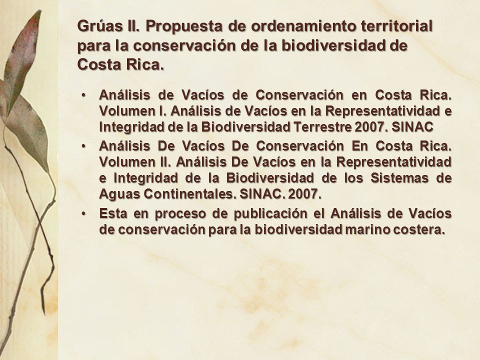 Grúas II. Propuesta de ordenamiento territorial para la conservación de la biodiversidad de Costa Rica.