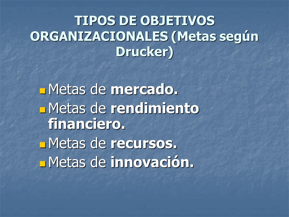 TIPOS DE OBJETIVOS ORGANIZACIONALES (Metas según Drucker)