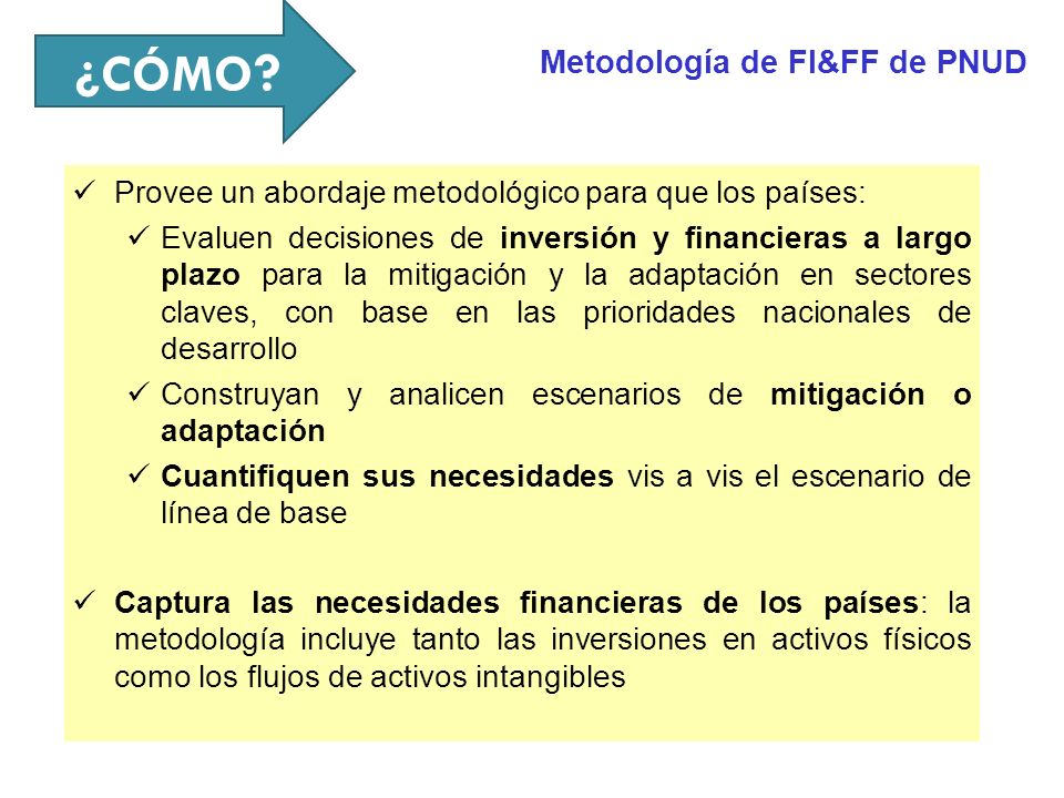 ¿CÓMO Metodología de FI&FF de PNUD