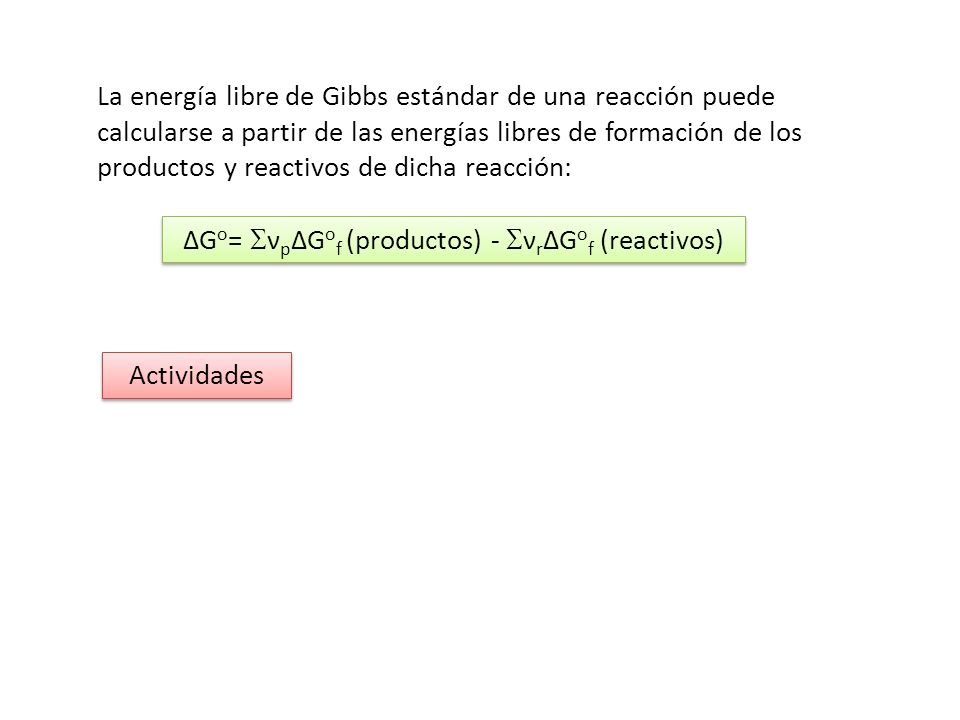 ∆Go= νp∆Gof (productos) - νr∆Gof (reactivos)