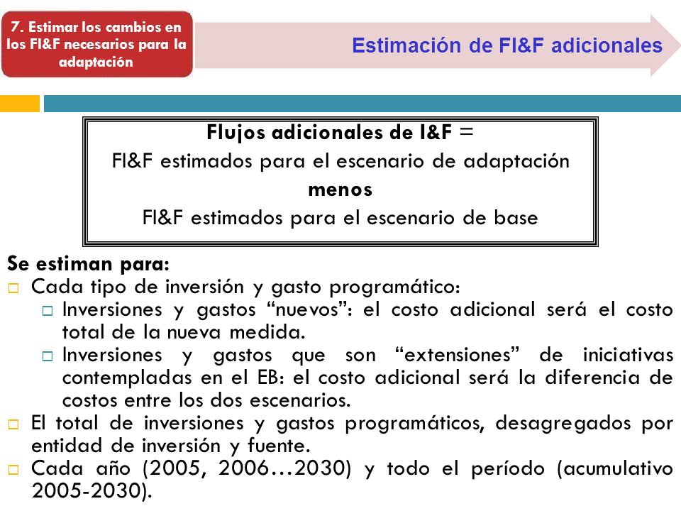 7. Estimar los cambios en los FI&F necesarios para la adaptación