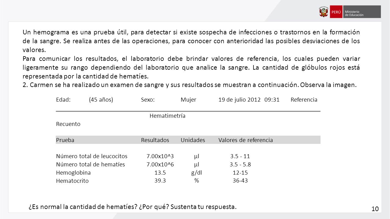 ¿Es normal la cantidad de hematíes ¿Por qué Sustenta tu respuesta.
