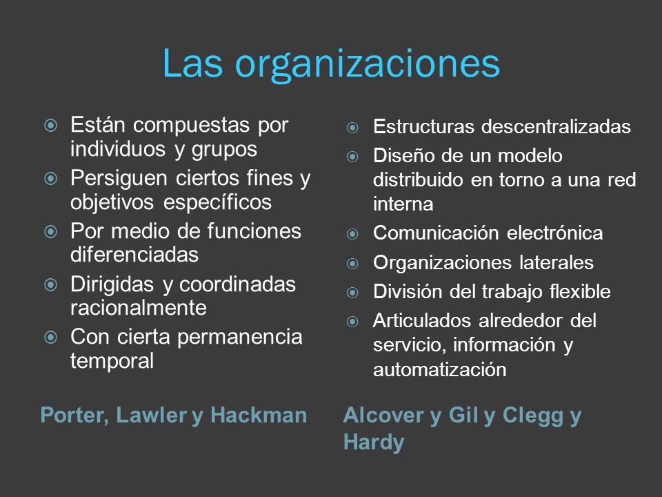 Las organizaciones Están compuestas por individuos y grupos