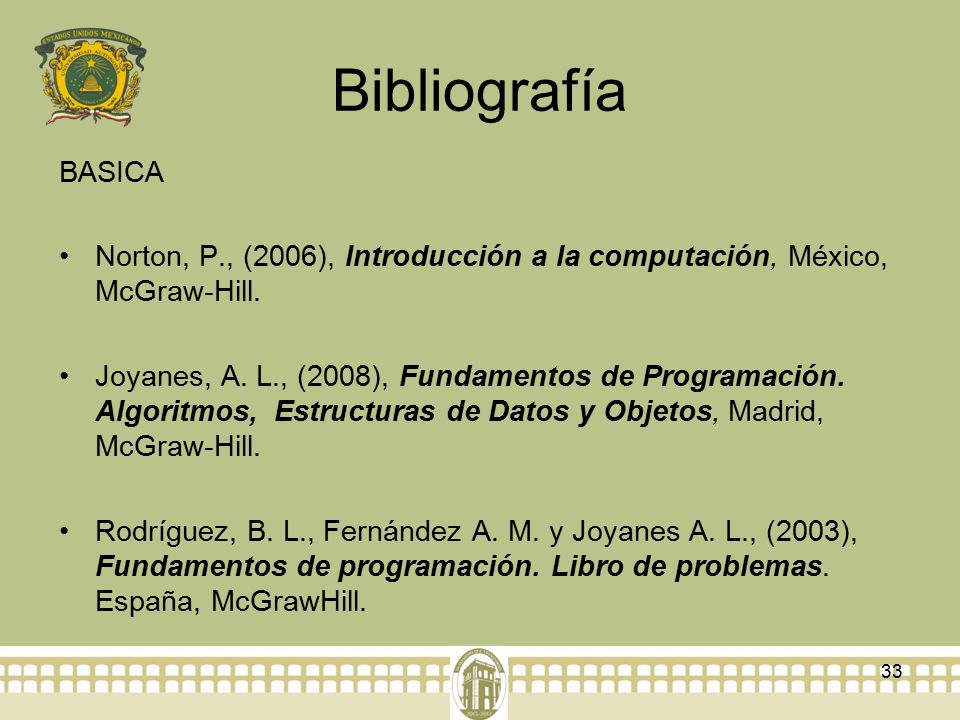 Bibliografía BASICA. Norton, P., (2006), Introducción a la computación, México, McGraw-Hill.