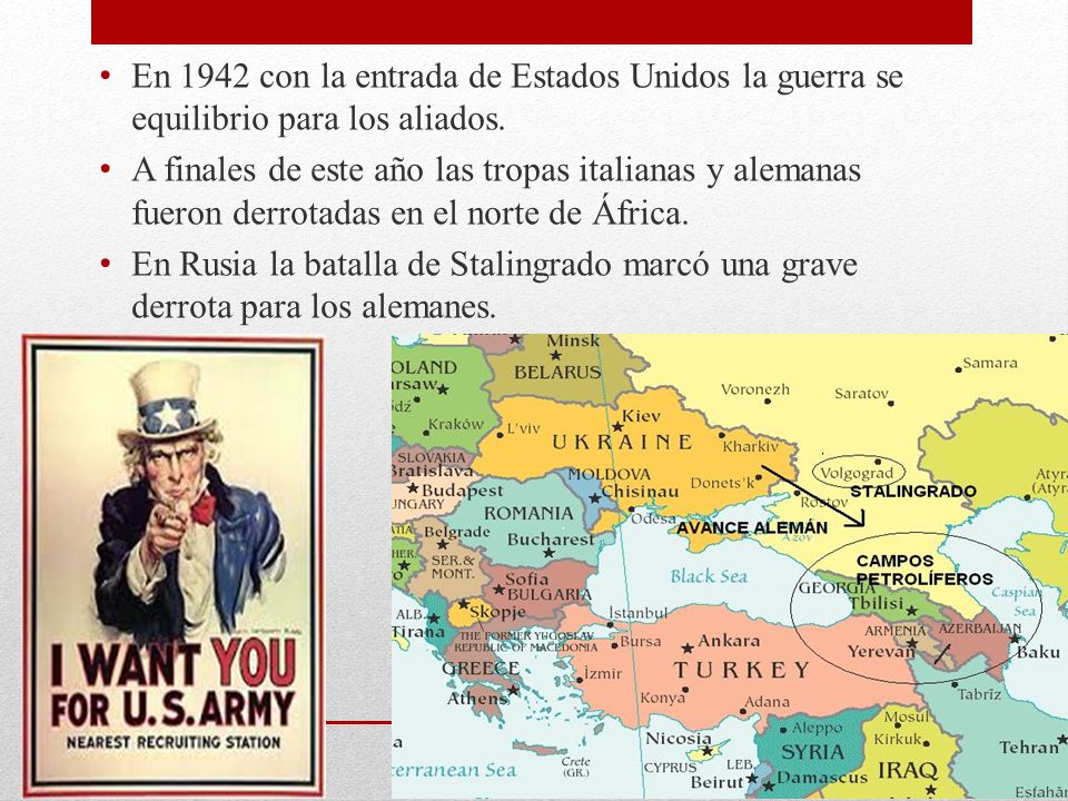 En 1942 con la entrada de Estados Unidos la guerra se equilibrio para los aliados.