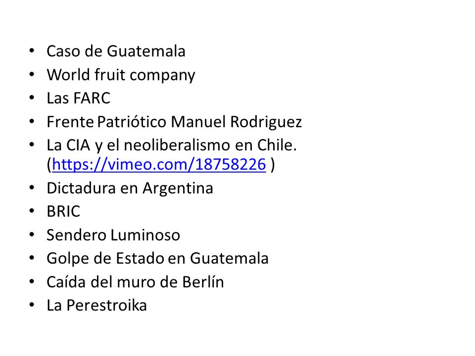 Caso de Guatemala World fruit company. Las FARC. Frente Patriótico Manuel Rodriguez.