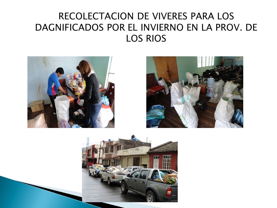 RECOLECTACION DE VIVERES PARA LOS DAGNIFICADOS POR EL INVIERNO EN LA PROV. DE LOS RIOS