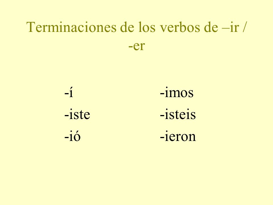Terminaciones de los verbos de –ir / -er