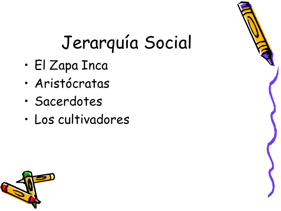 Jerarquía Social El Zapa Inca Aristócratas Sacerdotes Los cultivadores