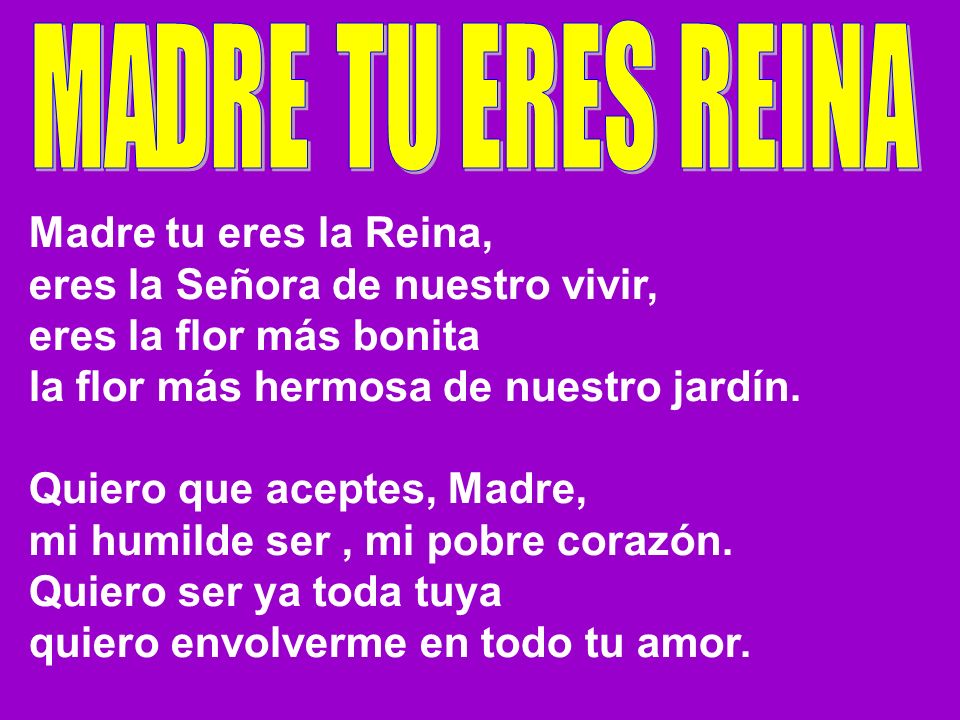 eres la Señora de nuestro vivir, eres la flor más bonita