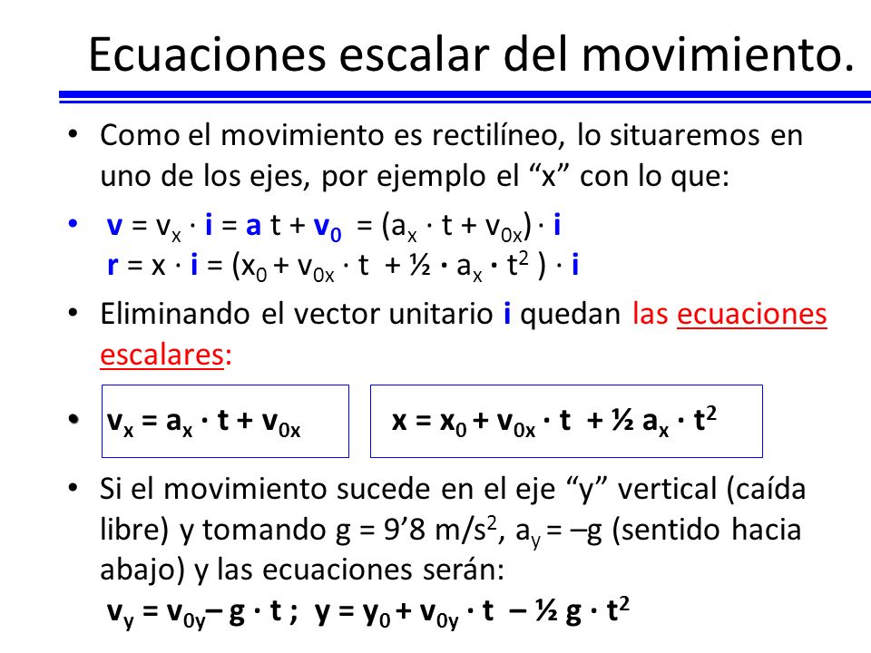 Ecuaciones escalar del movimiento.