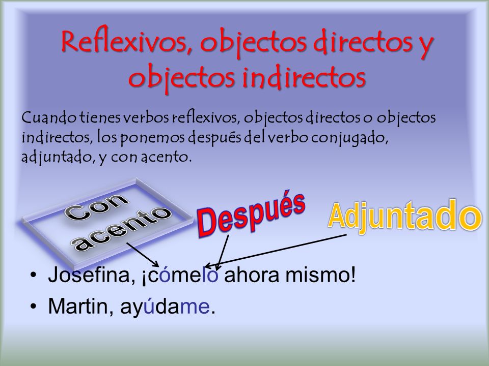 Reflexivos, objectos directos y objectos indirectos