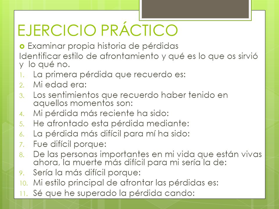 EJERCICIO PRÁCTICO Examinar propia historia de pérdidas