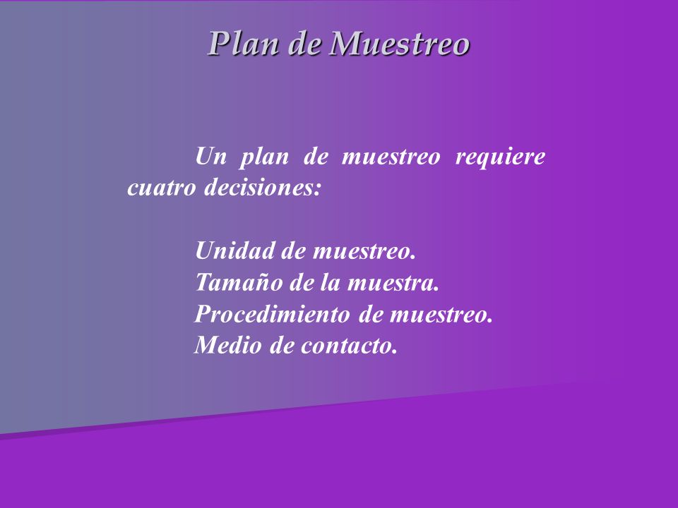 Plan de Muestreo Un plan de muestreo requiere cuatro decisiones: