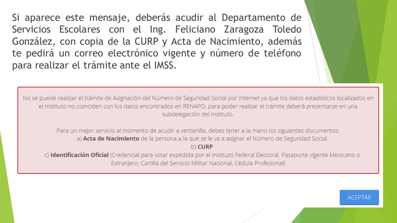 Si aparece este mensaje, deberás acudir al Departamento de Servicios Escolares con el Ing.