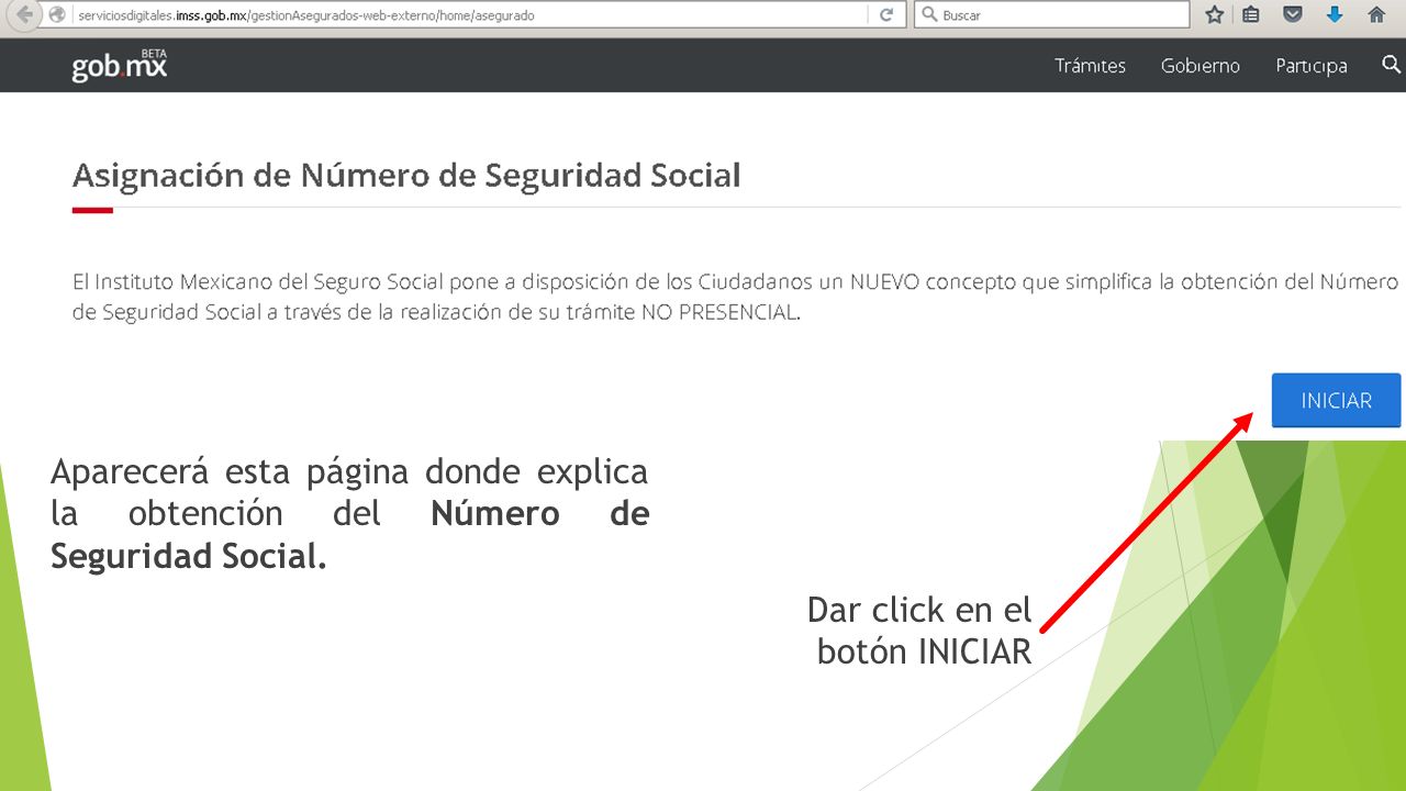 Aparecerá esta página donde explica la obtención del Número de Seguridad Social.