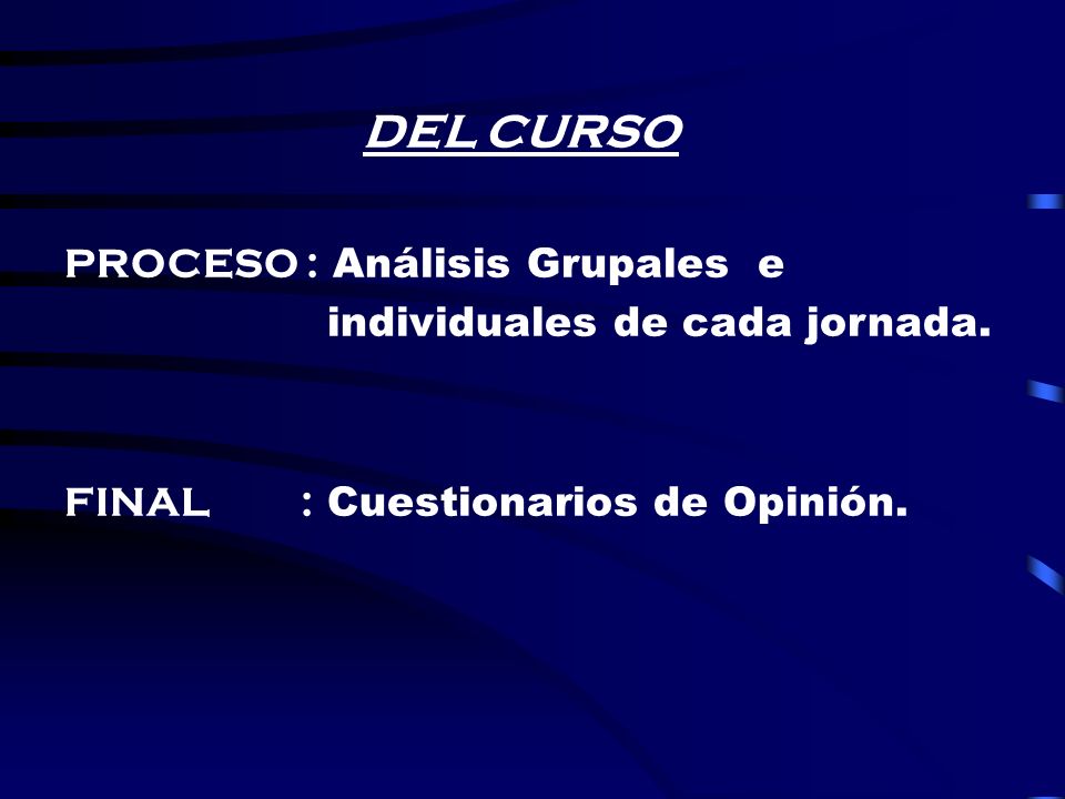 DEL CURSO PROCESO : Análisis Grupales e individuales de cada jornada.