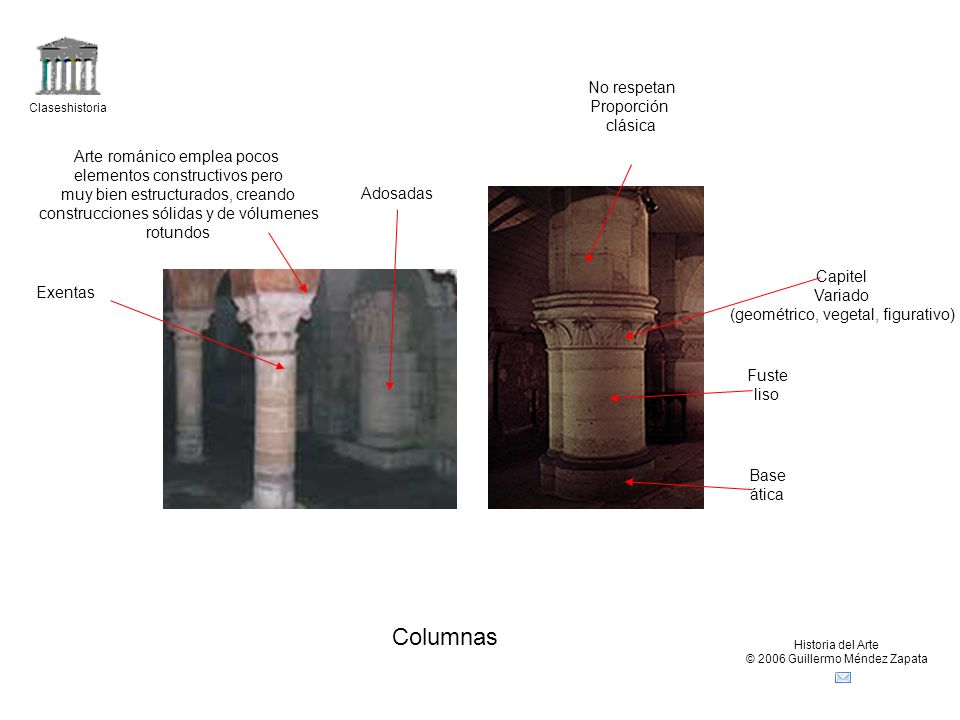 Columnas No respetan Proporción clásica Arte románico emplea pocos