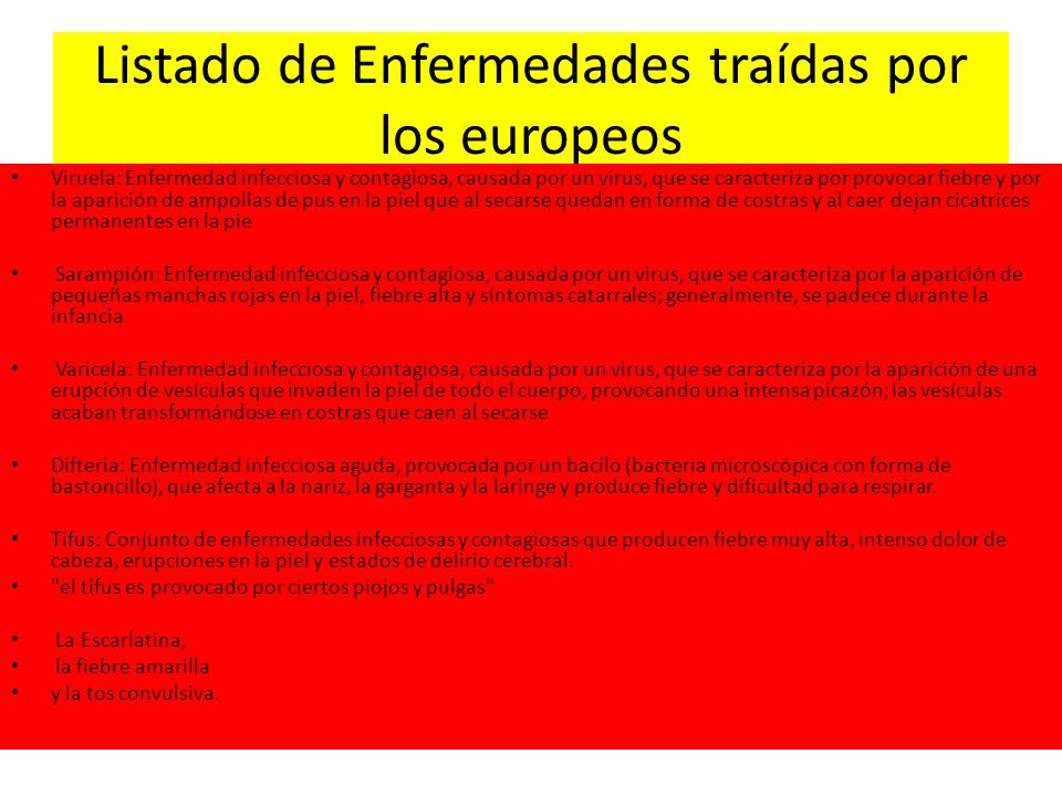 Listado de Enfermedades traídas por los europeos