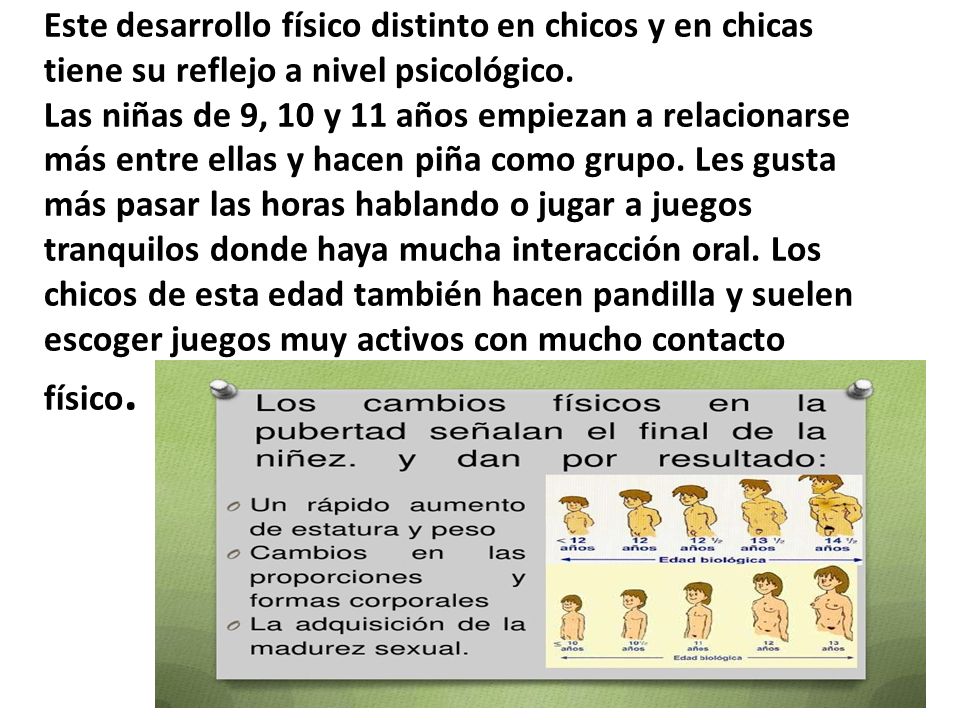 Este desarrollo físico distinto en chicos y en chicas tiene su reflejo a nivel psicológico.