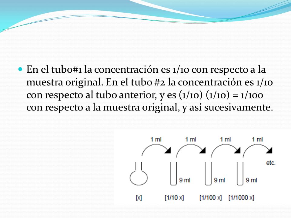En el tubo#1 la concentración es 1/10 con respecto a la muestra original.